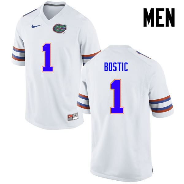 NCAA Florida Gators Jonathan Bostic Men's #1 Nike White Stitched Authentic College Football Jersey XVF0064PC